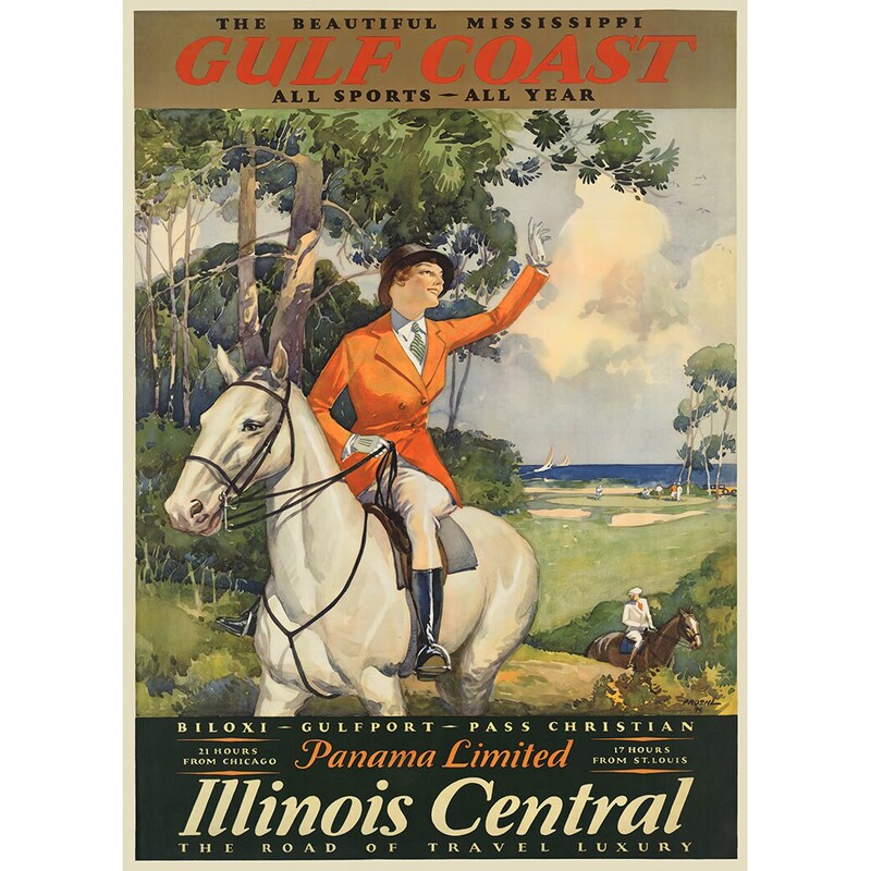 Mississippi Gulf Coast Vintage Travel Poster Prints- Illinois Central Railroad Poster Prints